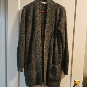 White + Warren Charcoal Heathered Open-Front Cashmere Cardigan. Size M.